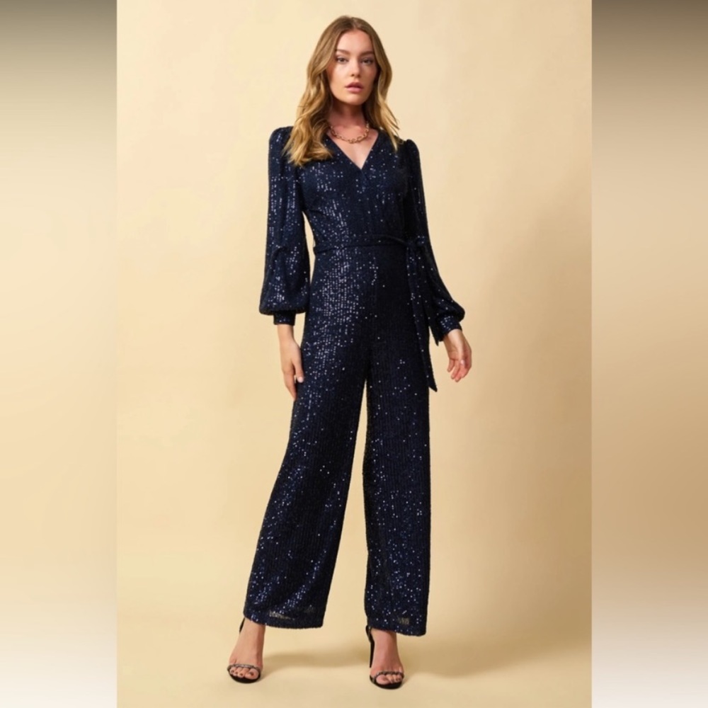 NWT SEQUIN WRAP JUMPSUIT JUMPER NAVY LARGE
